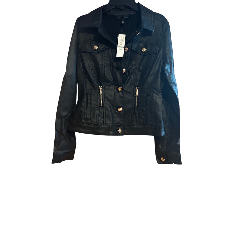 White House Black Market Black Leather Jacket with Gold Accents